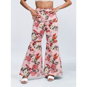 Bershka, Turkey Women's 4 Pink Floral Bell Bottom Dress Pants